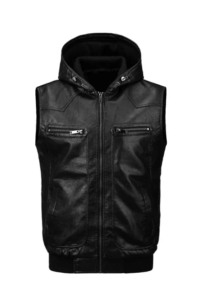 Kapüşonlu Triko yaka ve Triko Bel Hakiki kuzu derisi yelek - 2