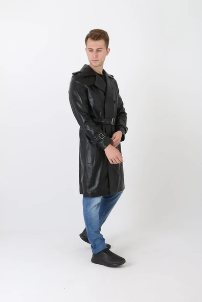 Hakiki deri erkek pardesü siyah renk - 7