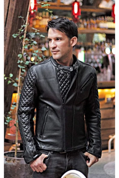 Prof Model Kapitone Dikim Detaylı Hakiki Koyun Derisi Biker Mont - 5
