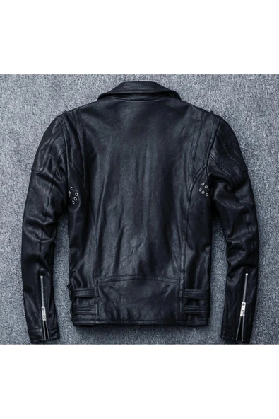 Hakiki deri motosiklet Biker mont - Resim 2