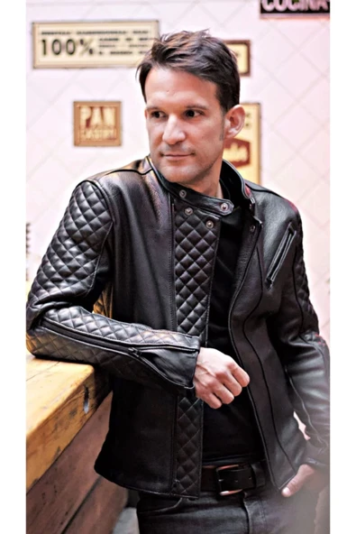 Prof Model Kapitone Dikim Detaylı Hakiki Koyun Derisi Biker Mont - 3