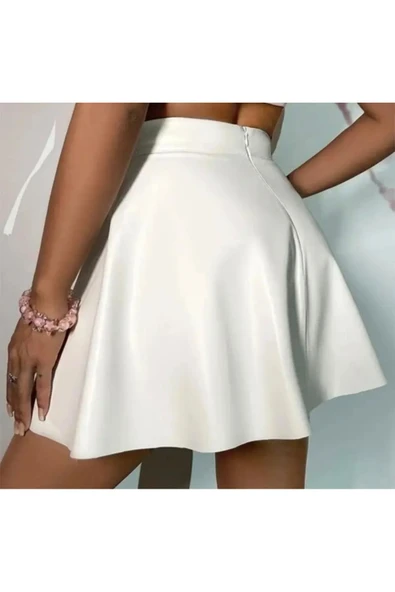 Ekru Beyaz Deri Etek - 6