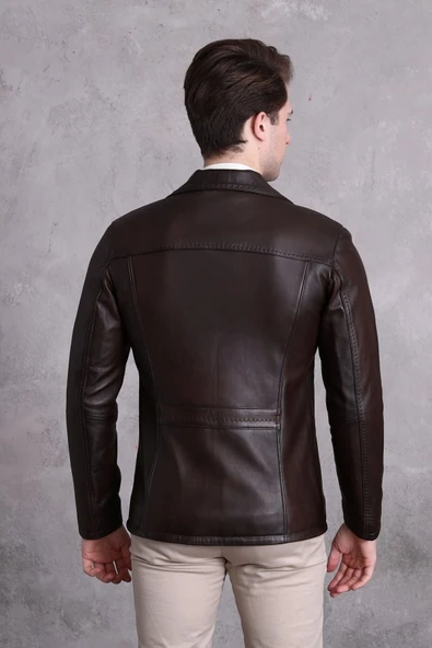 Hakiki Deri Ceket Karartmalı Koyu Kahve - 5