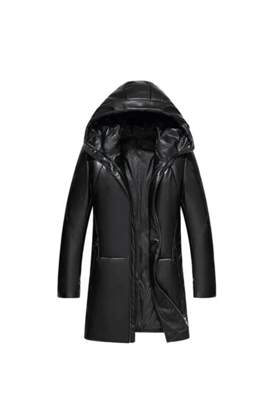 Hakiki deri Uzun mont Kapüşonlu Hakim yaka - Resim 7