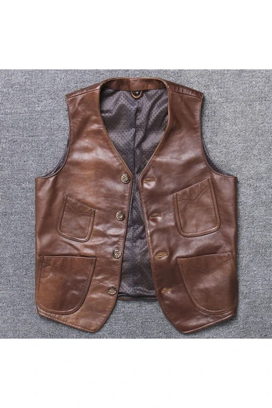 Hakiki deri taba kovboy yelek