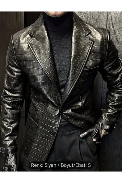 Timsah Deri Baskılı Hakiki kuzu derisi klasik ceket