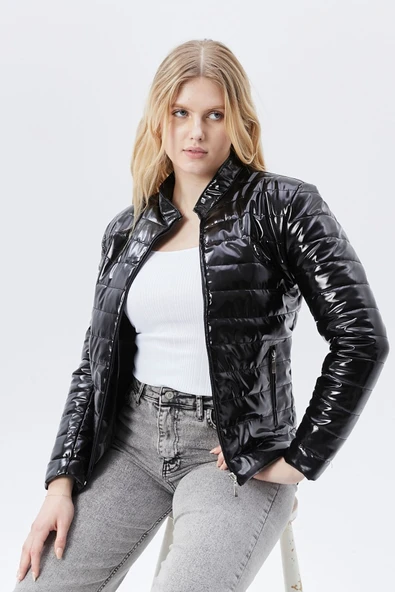 Rugan deri mont siyah parlak renk - Resim 5