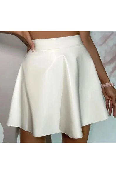 Ekru Beyaz Deri Etek - 5