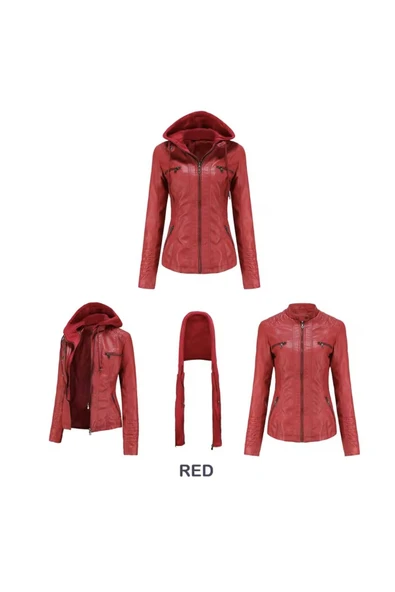 Kadın Ceket Hakiki Kuzu Derisi Kapüşonlu - 2