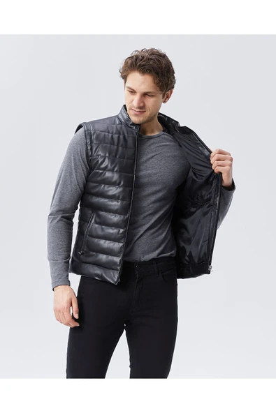 Pu deri siyah mat yelek - 7