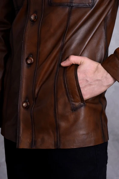 Uzun Italyan Yak Dar Kesim Hakiki Deri Ceket - Resim 6