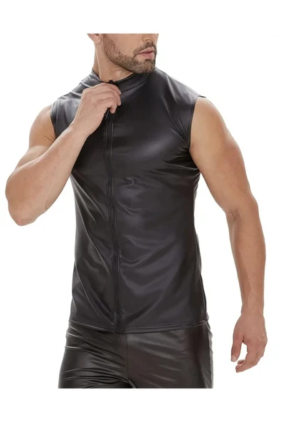 Deri Dik Yaka Sıfır kollu yelek - 7