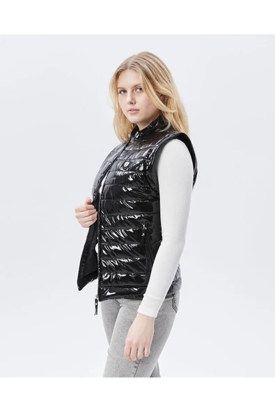 Rugan Deri Yelek Siyah Parlak Kadın - Resim 4