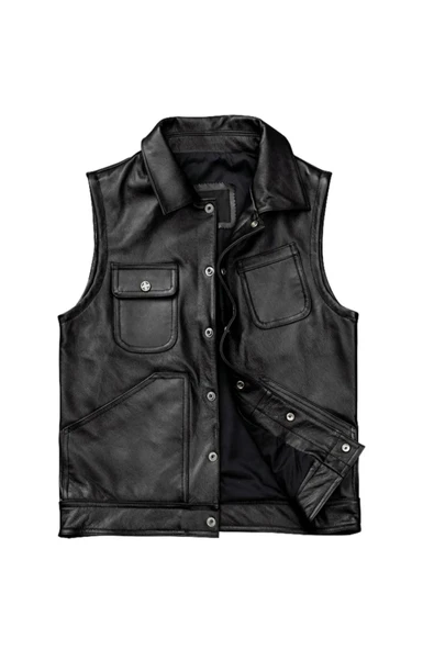 Motorcu tarzı Hakiki kuzu derisi yelek ürün görseli