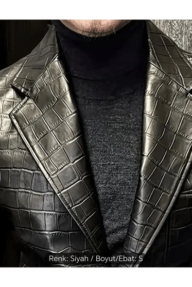 Timsah Deri Baskılı Hakiki kuzu derisi klasik ceket - 2