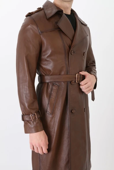 Hakiki deri erkek pardesü kahve renk ürün görseli