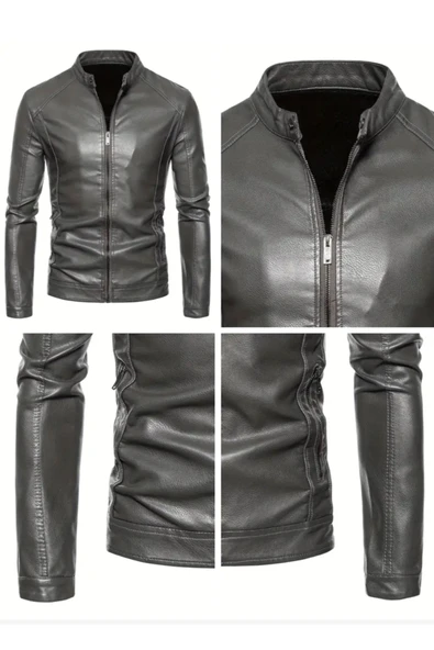 Hakiki Kuzu Derisi Spor Slim Fit Gri Renk Ceket - 7