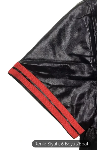 Deri Polo Yaka Tişört Kırmızı şeritli desenli - 6