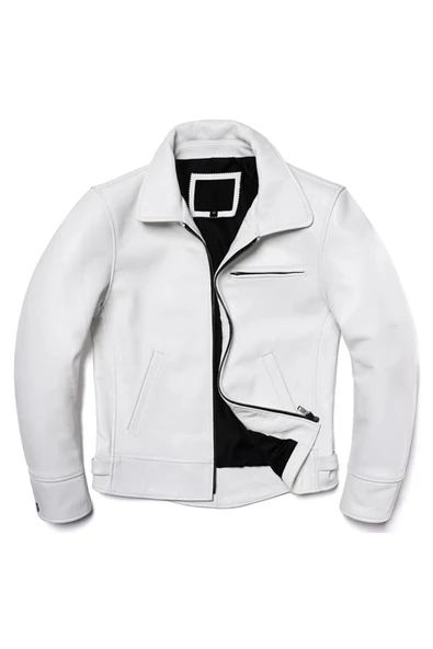 Beyaz hakiki deri mont - Resim 5