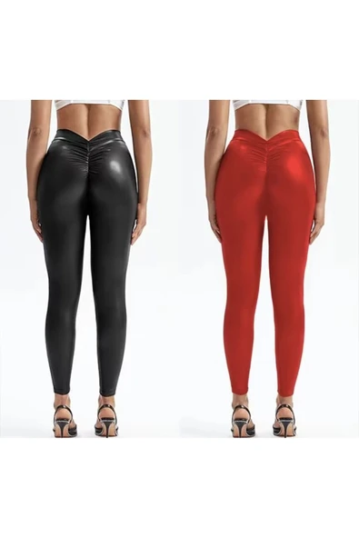 Arkası büzgülü deri tayt fitness,gece,party,gündelik,gösteri,spor lastik belli - 6