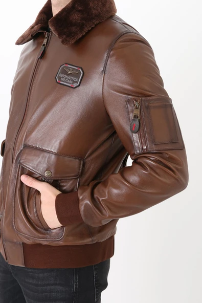 Pilot mont hakiki deri erkek kahve renk - Resim 7