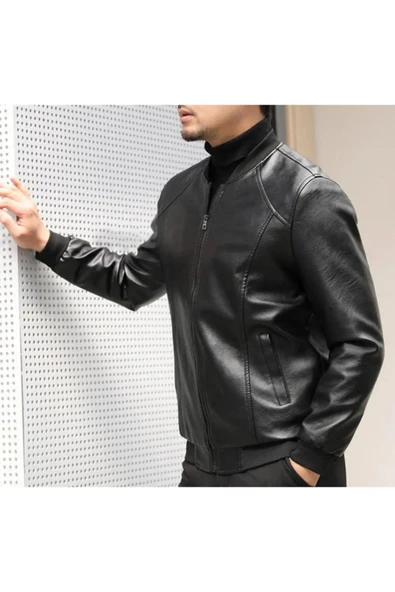 Hakiki deri beyzbol erkek ceket - 3
