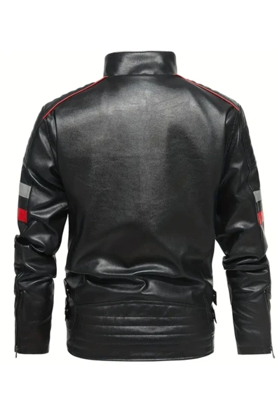 İçi Kürklü Kolları Yatay Kırmızı ve Gri Çizgili Mont - 2