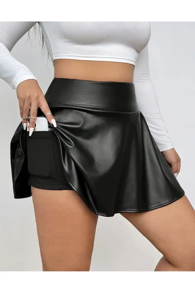 Deri etekli cepli alt şort - 4