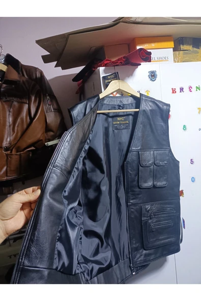 Hakiki Kuzu Derisi Avcı Yeleği siyah renk - 5
