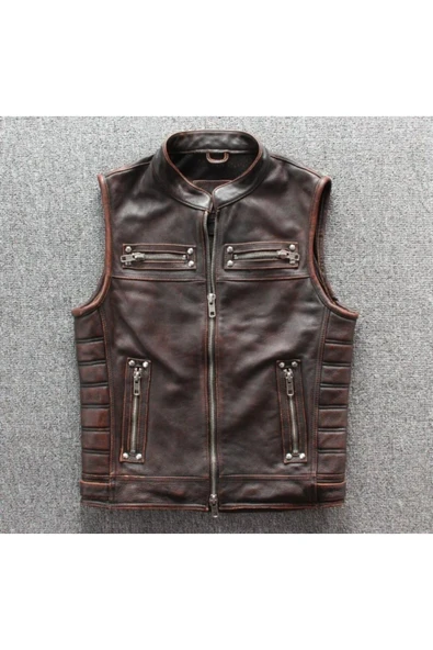 Motorcu yelek Eskitme Hakiki deri - 5