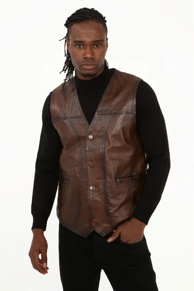 Klasik hakiki kuzu derisi yelek rahat kesim - 7