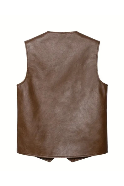 Zik Çıt Çıt Kapamalı Hakiki Deri Yelek - Resim 3