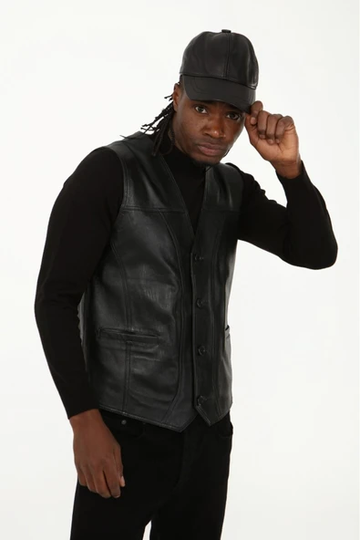 Klasik hakiki kuzu derisi yelek rahat kesim - 6