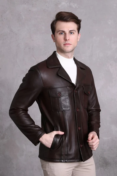 Hakiki Deri Ceket Karartmalı Koyu Kahve - 2