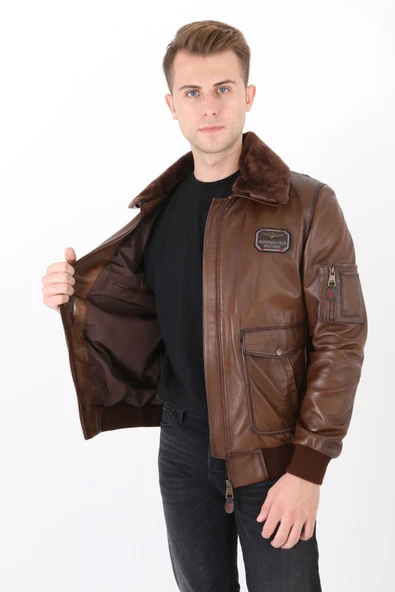 Pilot mont hakiki deri erkek kahve renk ürün görseli