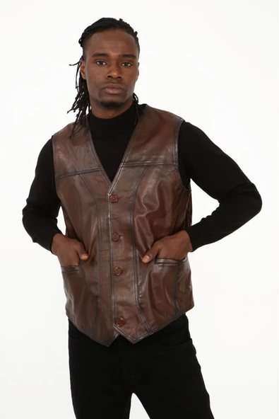 Klasik hakiki kuzu derisi yelek rahat kesim - 4