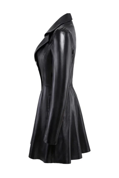 Kadın Hakiki Kuzu Derisi Uzun Ceket - 3