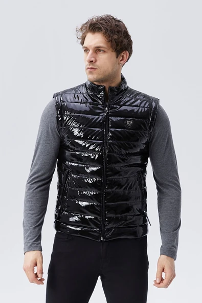 Rugan Deri Yelek Siyah Parlak Renk Erkek