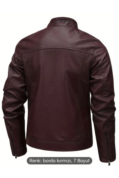 Trikolu Hakim Yaka Hakiki deri Bordo spor ceket - 2