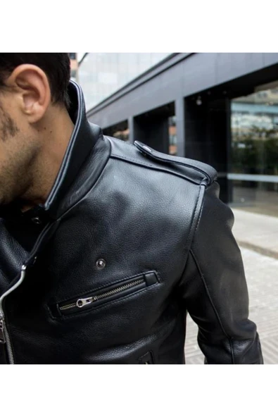 Dana Derisi kalın biker mont motorcu - 6