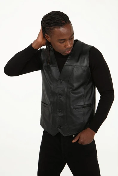 Klasik hakiki kuzu derisi yelek rahat kesim - 2