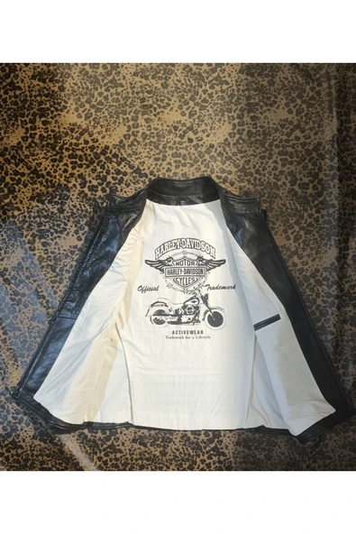 Hakiki deri Erkek yelek regular-fit model motorcu tarzı eskitme - 3