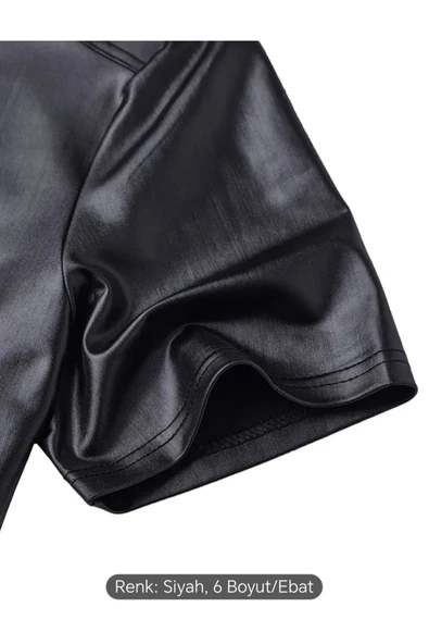 Suni Deri Bisiklet Fermuar Yakalı Tişört - 3