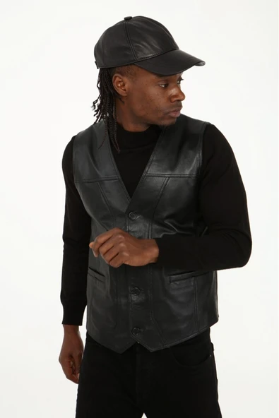 Klasik hakiki kuzu derisi yelek rahat kesim - 7