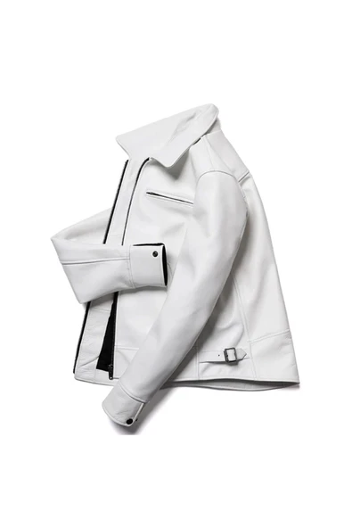 Beyaz hakiki deri mont - Resim 3