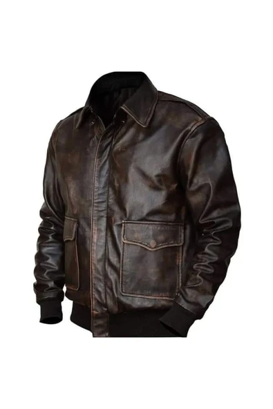 Prof Model Eskitme Gömlek Yaka Pilot Mont Hakiki Koyun Derisi Kahverengi - 3