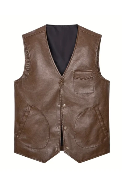 Zik Çıt Çıt Kapamalı Hakiki Deri Yelek ürün görseli