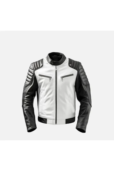 Prof Model Siyah Ve Beyaz Hakiki Koyun Derisi Entegreli Spor Mont - 5