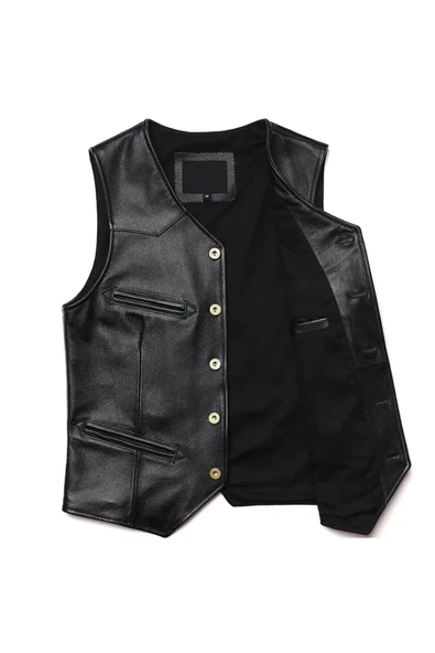 Vashion Hakiki deri siyah yelek - 2