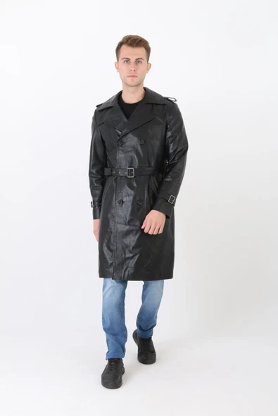 Hakiki deri erkek pardesü siyah renk - 6